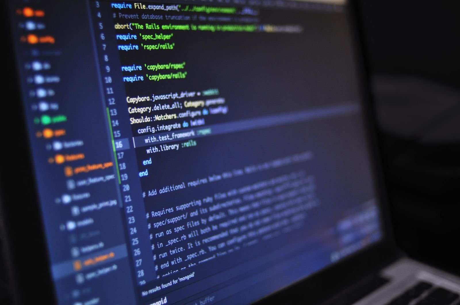 Code editor with syntax-highlighted source on a dark theme